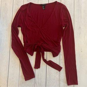 Faux wrap, ribbed, long sleeve crop top